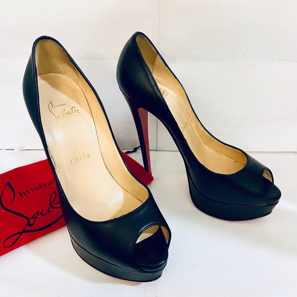 ❌SOLD❌Louboutin LADY PEEP 150 Black Leather Pump - Picture 6 of 8